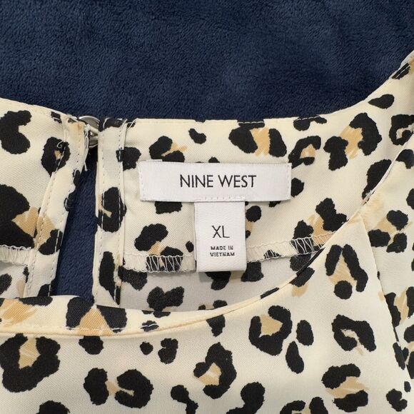 Nine West Women's Cheetah Print Pleated Blouson Long Sleeve Blouse Sz XL - Picture 2 of 10